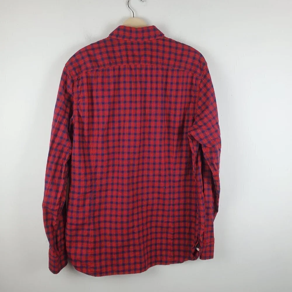 Banana Republic Tailored Slim Fit Button up Shirt Men Large Red plaid Pearl Snap